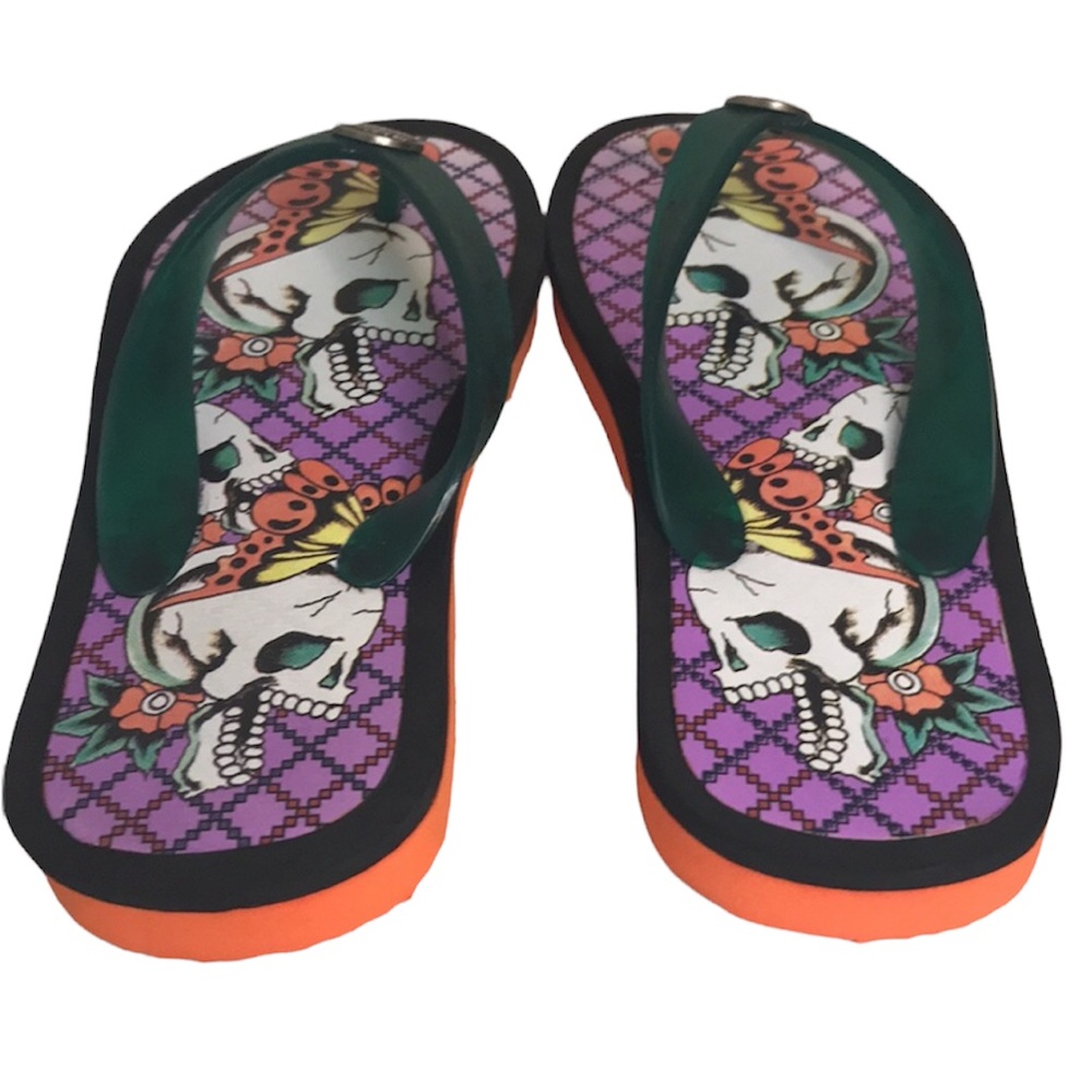 Ed Hardy Butterflies & Skulls Flip Flops Sandals Size 5 NEW - Picture 8 of 14